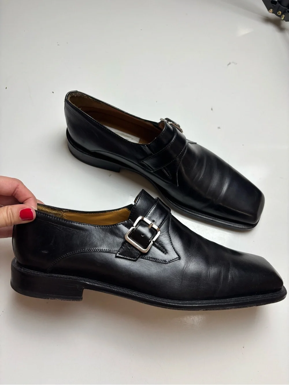 Mezlam Classic Black‎ Leather Monk Strap Men's Dress Shoes